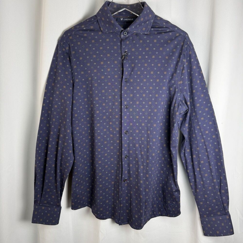 CREMIEUX Down East Collection Navy Geometric Print Button Down Top Sz M New